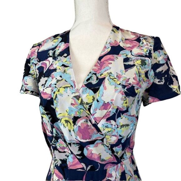 Slate & Willow Silk Mixed Blue Floral Tiered Mini Dress Back Zip Lined Size 0 - Picture 3 of 14